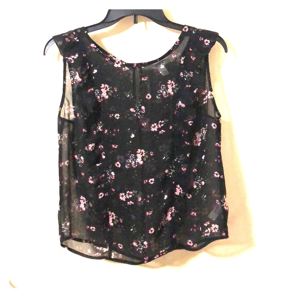 Black Floral Top with Light Ruffles